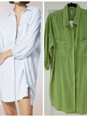 Young Fabulous & Broke Green Sand Dollar Shirt Dress / Cover Up